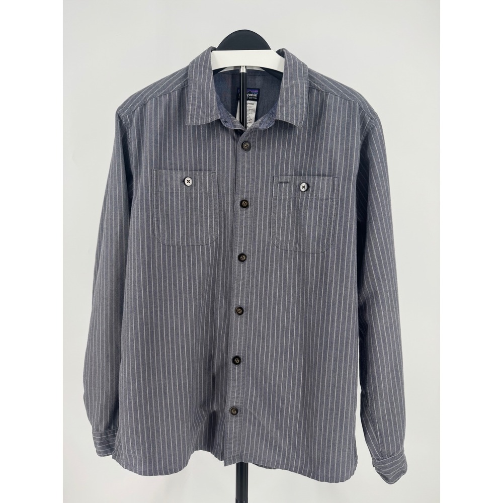 Patagonia Mens Organic Cotton Blend Striped Button Down Shirt Blue Gray Large